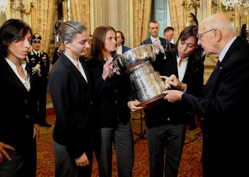 Il Presidente della Repubblica Giorgio Napolitano incontra  le ragazze vincitrici della Fed Cup.  Ap